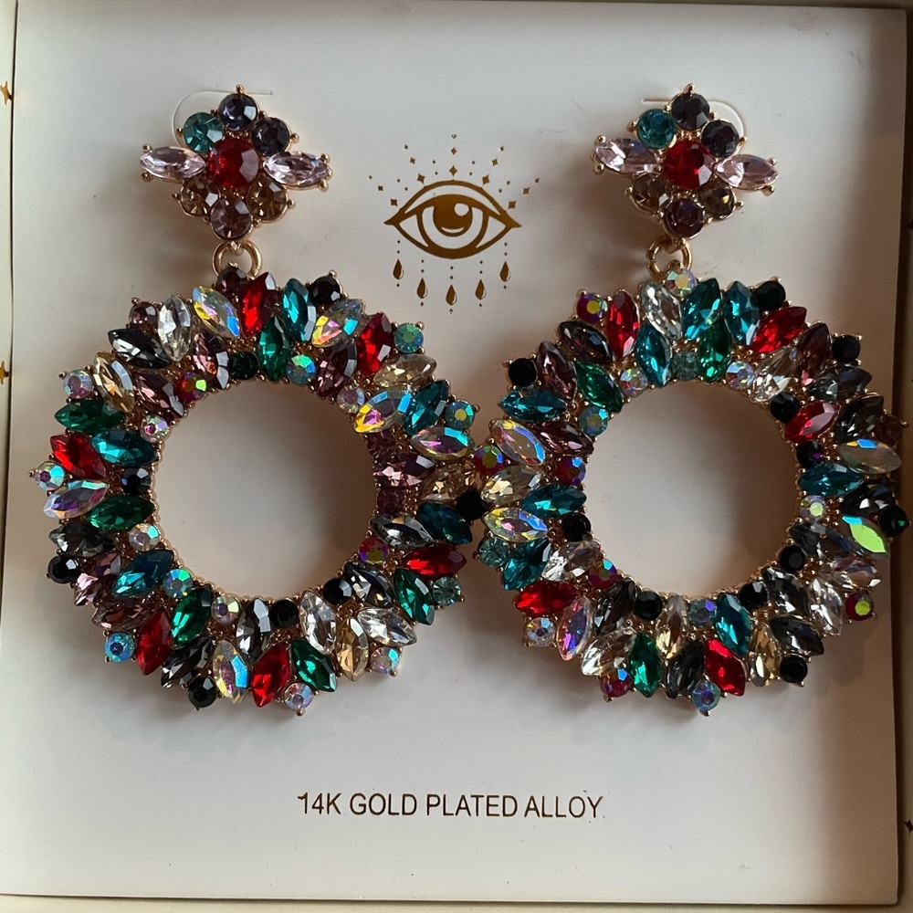 Eye Candy Los Angeles Luxe Collection Rhinestone Earrings 14K Gold Plated Alloy